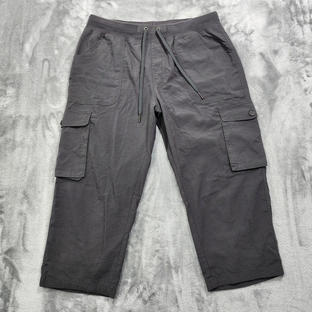 Outdoorsports Pants Womens L Gray Cargo Crop Pull On Drawstring Pockets Gorpcore